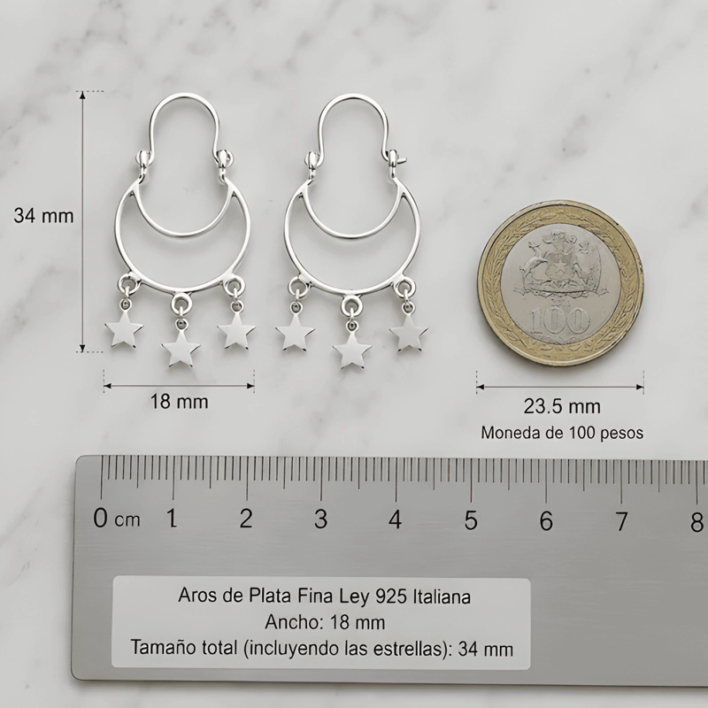 AROS ARGOLLA PLATA 925 ESTRELLAS COLGANTE REGALO MUJER CAJA - 3