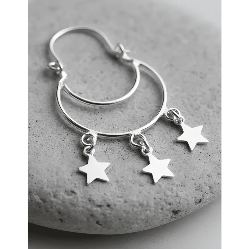 AROS ARGOLLA PLATA 925 ESTRELLAS COLGANTE REGALO MUJER CAJA - 4