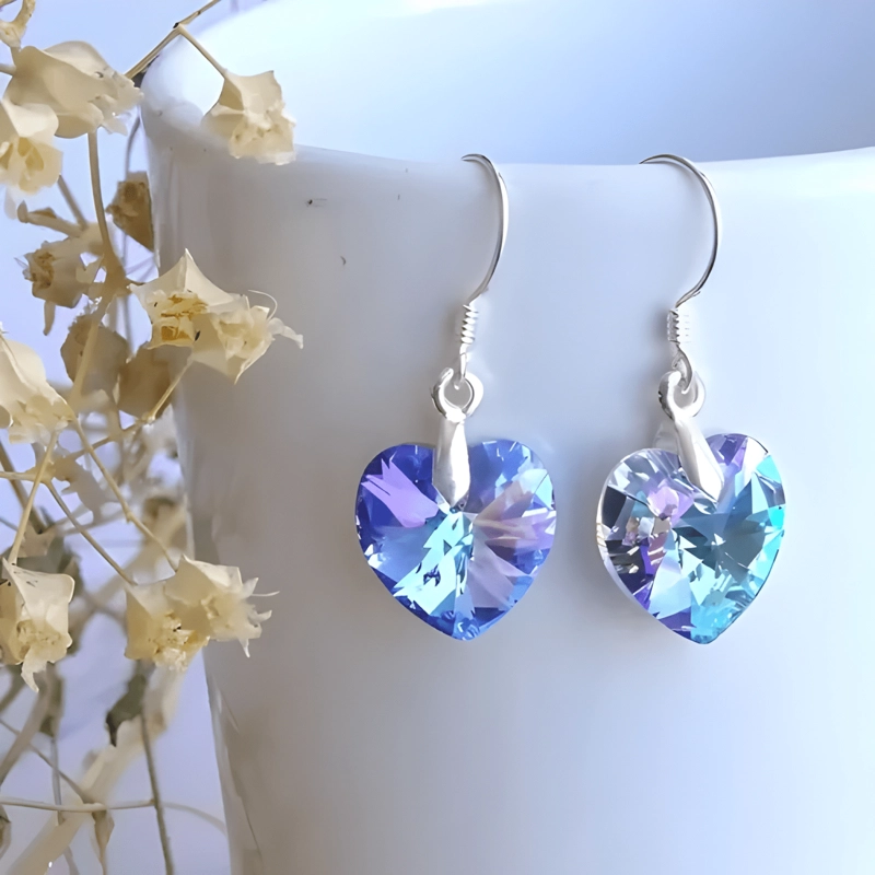 AROS CORAZON PLATA 925 CON CRISTAL SWAROVSKI ARO VIOLETA - 1