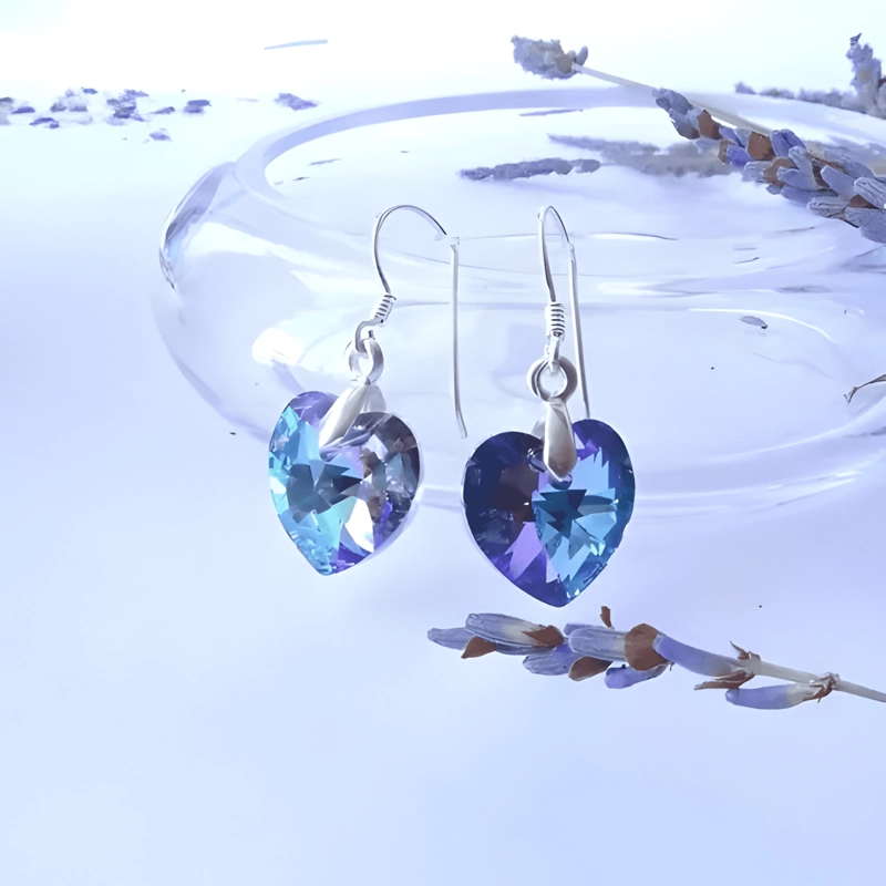 AROS CORAZON PLATA 925 CON CRISTAL SWAROVSKI ARO VIOLETA - 2