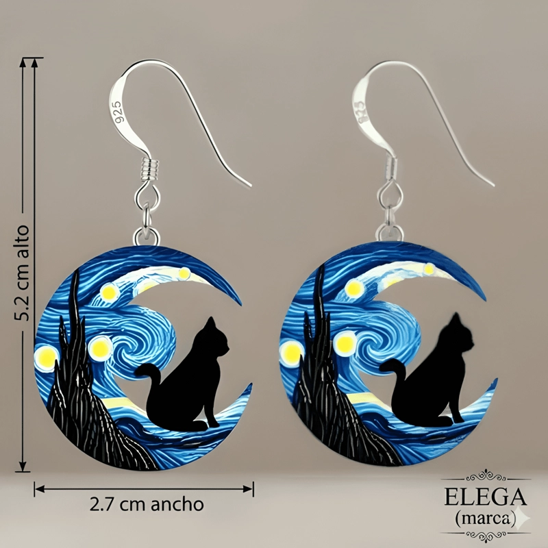 AROS VAN GOGH GATITO ARTE ACRILICO GANCHO DE PLATA GATO #1 - 4