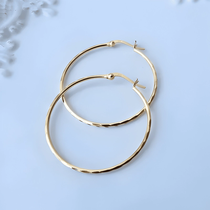 AROS ARGOLLAS DE PLATA BAÑO DE ORO FACETADAS DORADO #2 - 1