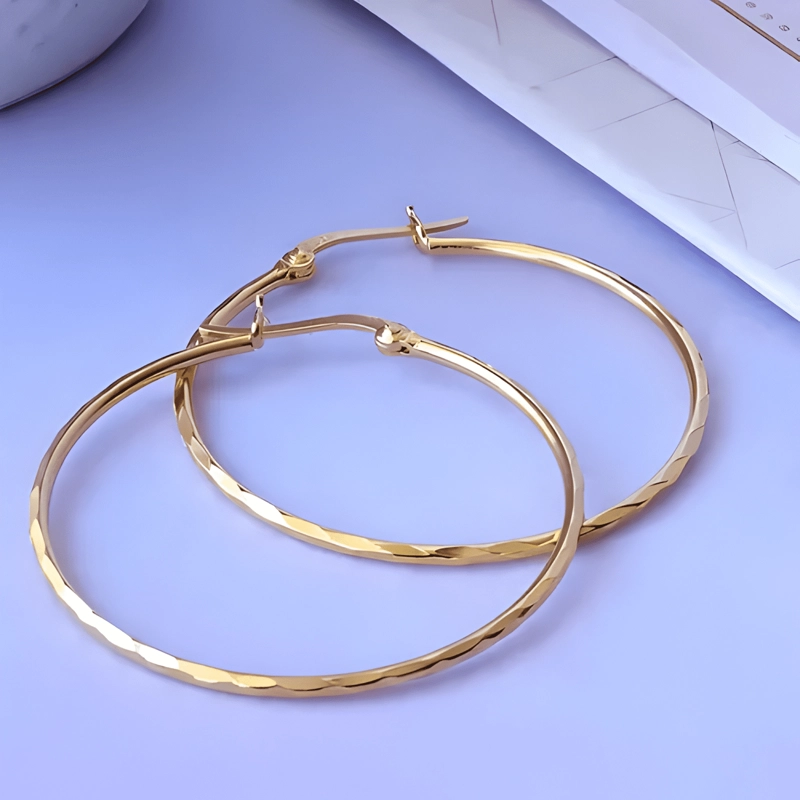 AROS ARGOLLAS DE PLATA BAÑO DE ORO FACETADAS DORADO #2 - 4