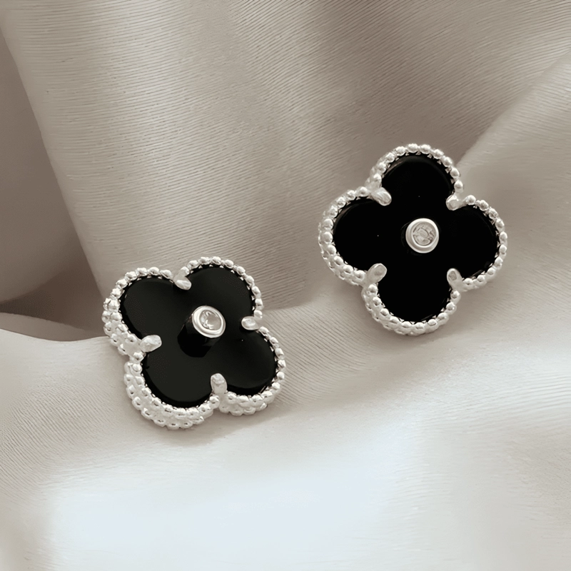 AROS TREBOL NEGROS PLATA 925 TENDENCIA HOMBRE MUJER - 1