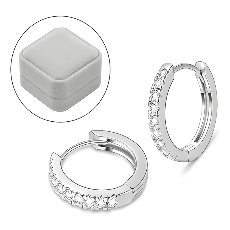 PAR DE AROS BRILLANTES CON CAJA DE REGALO - DISEÑO UNISEX - 2