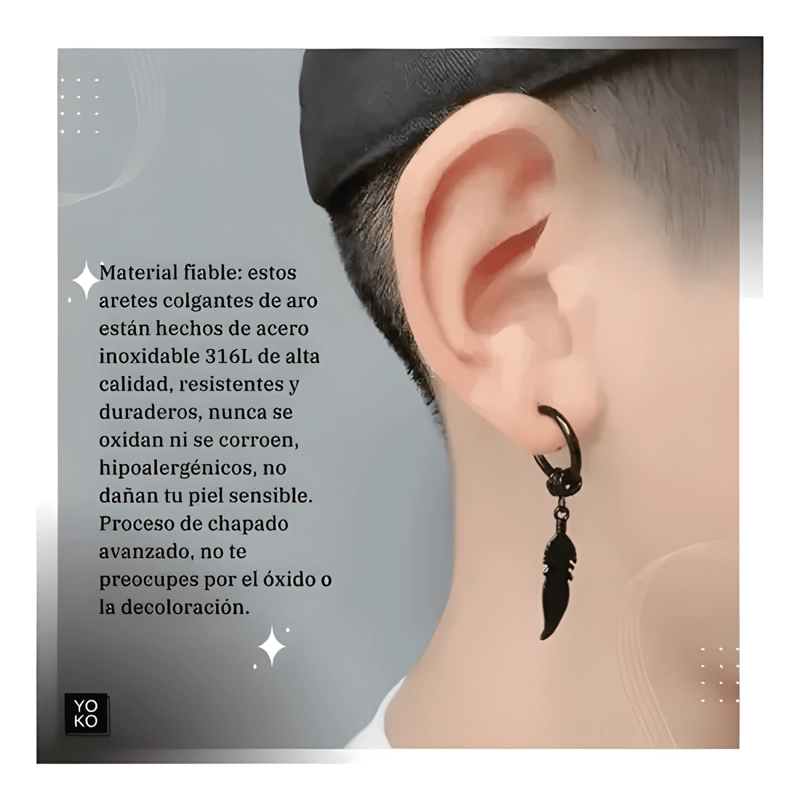 2 PARES AROS HOMBRE MUJER PLUMA PIERCING ACERO QUIRURGICO #1 - 2