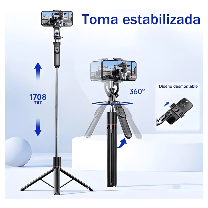 TRIPODE PALO SELFIE 2 LUZ RELLENO CONTROL REMOTO #2 - 3