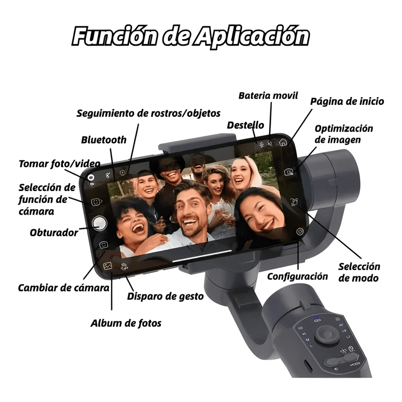 SOPORTE ESTABILIZADOR GIMBAL CELULAR SELFIE STICK CON GRIS - 1