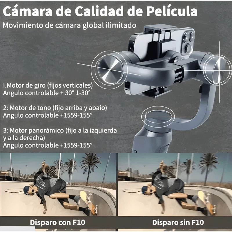 SOPORTE ESTABILIZADOR GIMBAL CELULAR SELFIE STICK CON GRIS - 4