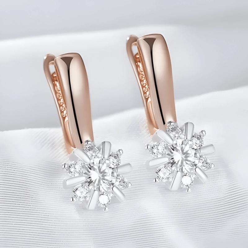 AROS COLGANTES FLOR DE CIRCONES ROSA / DORADO DORADO - 1