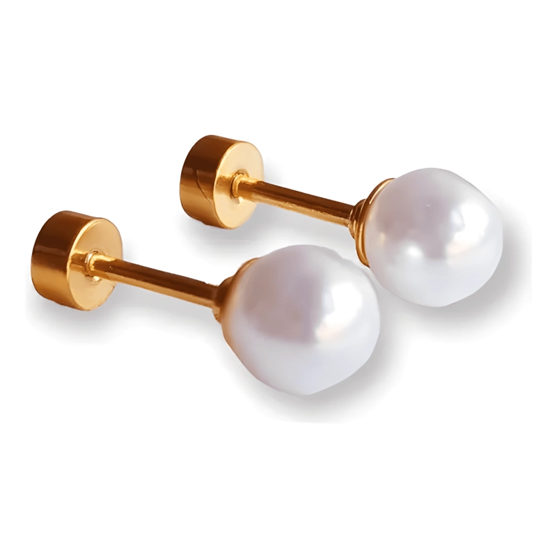 AROS PERLA SEGURIDAD PIERCING HELIX CHAPADAS EN ORO 18K NIÑA - 1