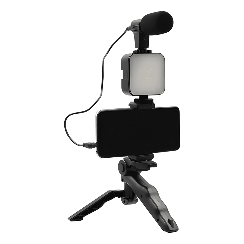 KIT PARA STREAMING VLOGS TRIPODE LUZ MICROFON PALO SELFIES C - 1