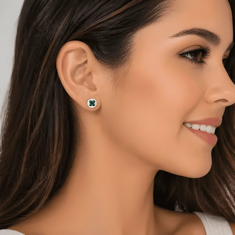 AROS PLATA 925 FLOR STRASS 9MM BRILLANTES MUJER REGALO VERDE - 1