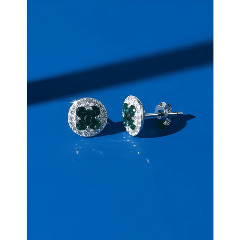 AROS PLATA 925 FLOR STRASS 9MM BRILLANTES MUJER REGALO VERDE - 3