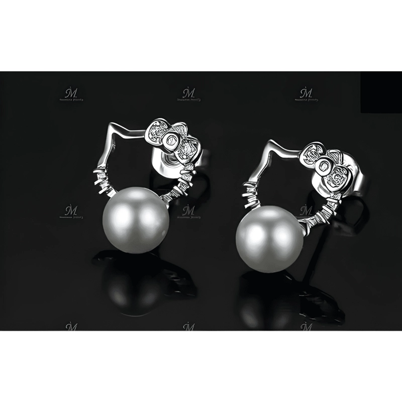 AROS ARITOS HELLO KITTY LEY PLATA 925 CON PERLA FANTASIA - 2