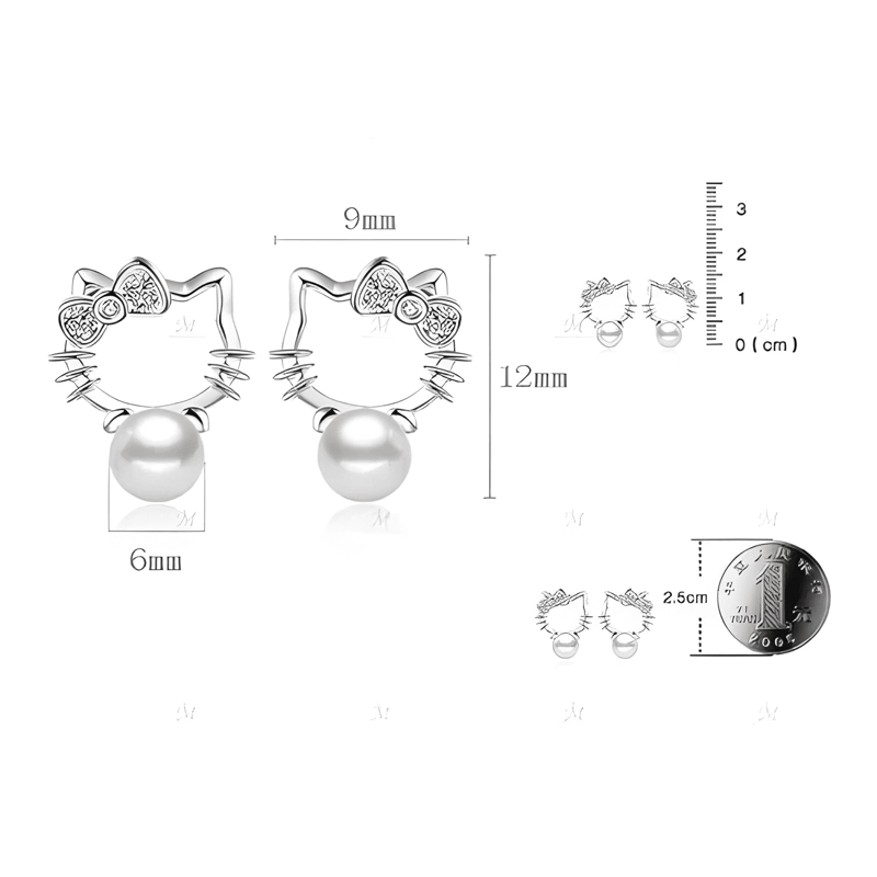 AROS ARITOS HELLO KITTY LEY PLATA 925 CON PERLA FANTASIA - 3