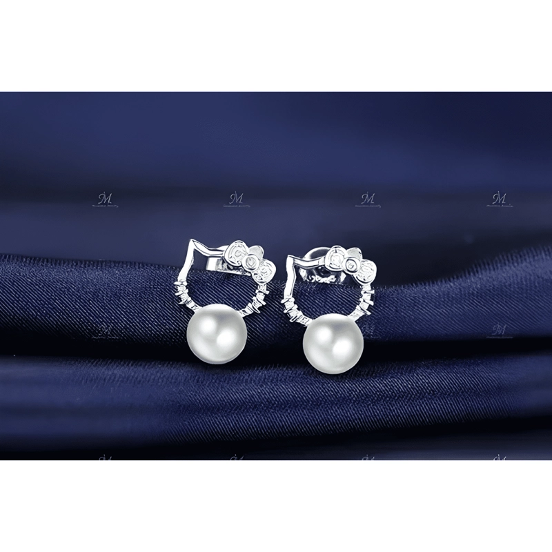 AROS ARITOS HELLO KITTY LEY PLATA 925 CON PERLA FANTASIA - 4