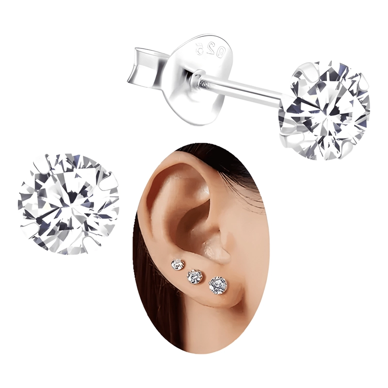 6 MM AROS CIRCON BRILLANTE PLATA 925 HOMBRE MUJER ZARCILLOS - 1