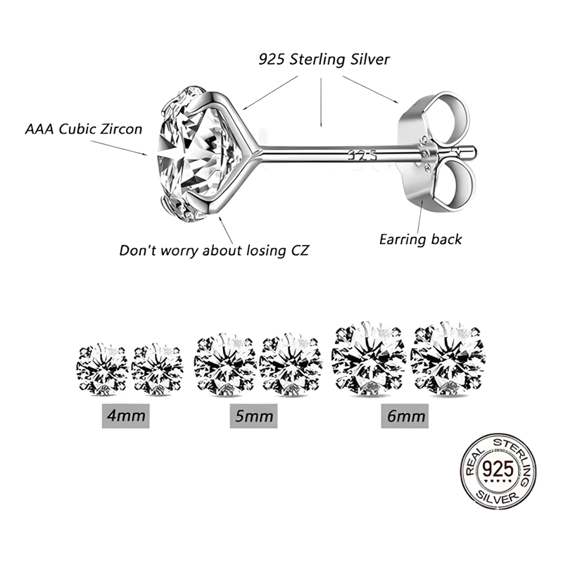 6 MM AROS CIRCON BRILLANTE PLATA 925 HOMBRE MUJER ZARCILLOS - 2