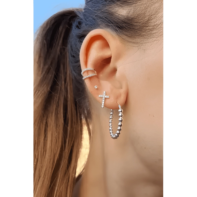 AROS DE CRUZ BRILLANTE PARA HOMBRE Y MUJER PLATA 925 #1 - 1