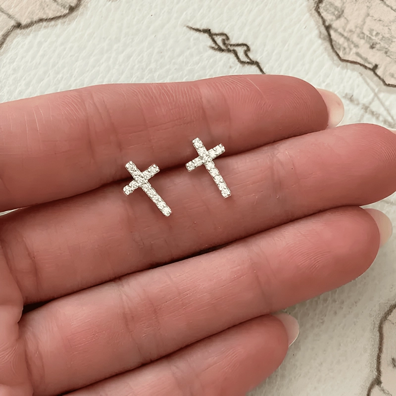 AROS DE CRUZ BRILLANTE PARA HOMBRE Y MUJER PLATA 925 #1 - 2