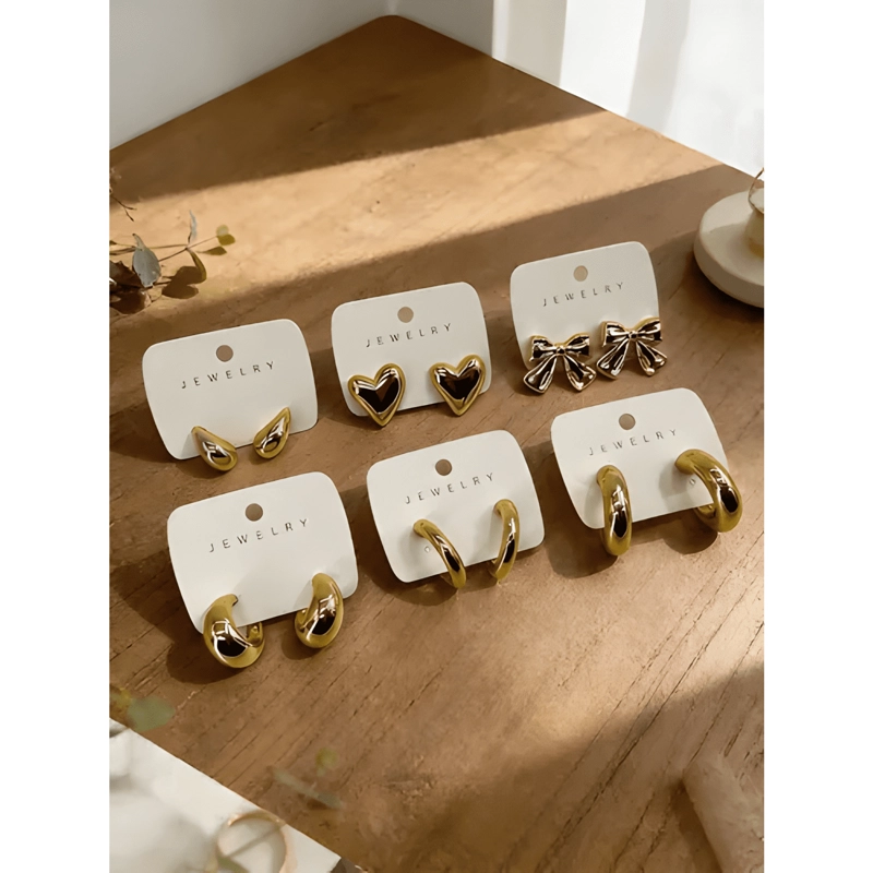 PACK 6 PARES DE AROS DORADOS MODA - 1