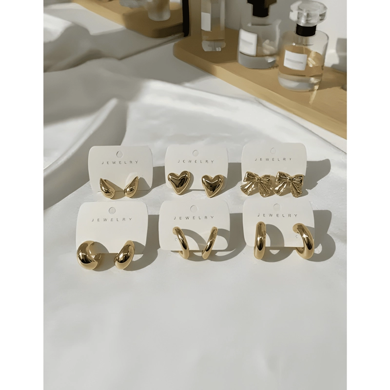 PACK 6 PARES DE AROS DORADOS MODA - 3