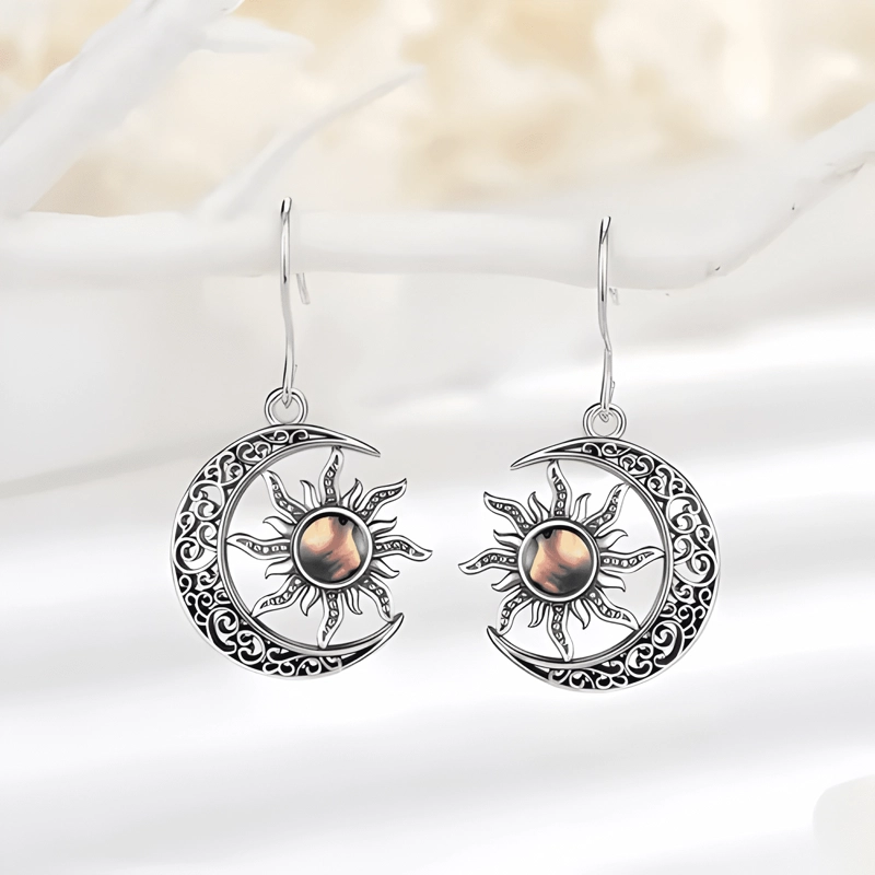 AROS SOL LUNA PIEDRA NACAR PLATA FINA 925 REGALO MUJER JOYAS - 1