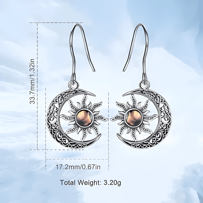 AROS SOL LUNA PIEDRA NACAR PLATA FINA 925 REGALO MUJER JOYAS - 3
