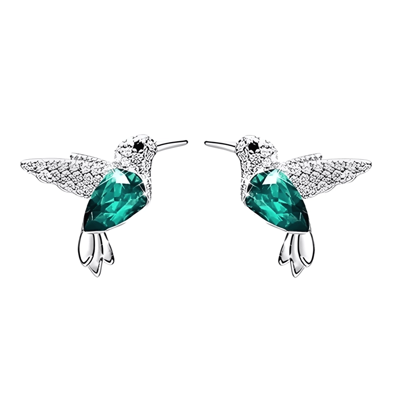 AROS COLIBRI PLATA FINA 925 CRISTAL MUJER VERDE - 1