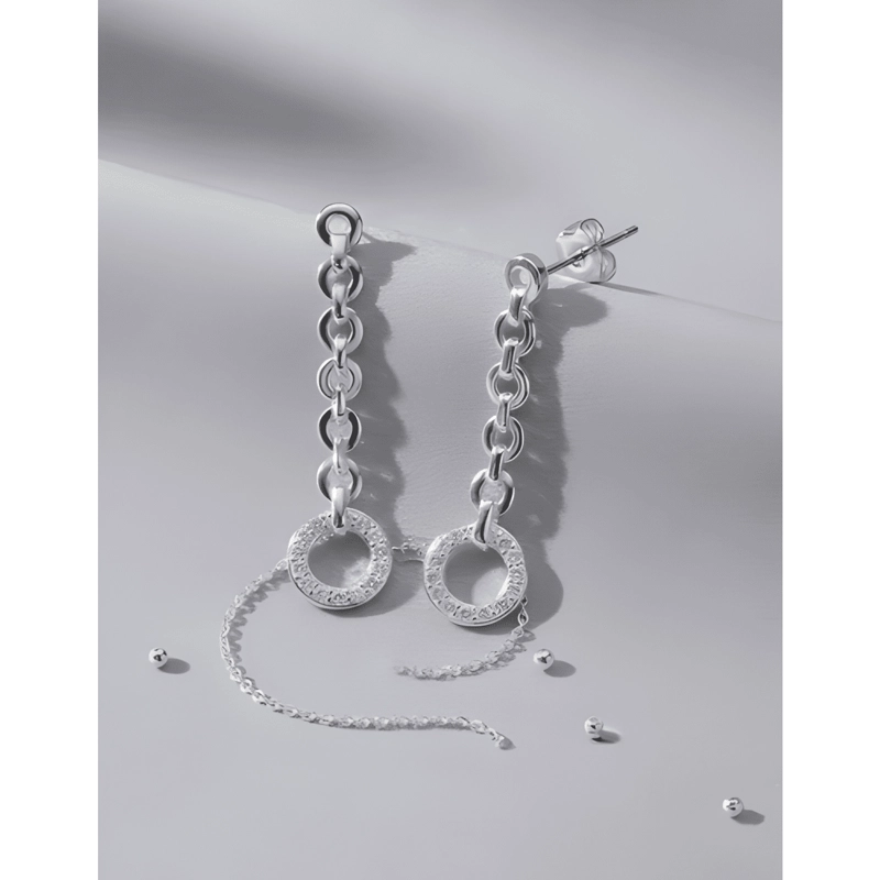 AROS DE PLATA 925 ESLABON REDONDO CON CIRCONES REGALO MUJER - 3