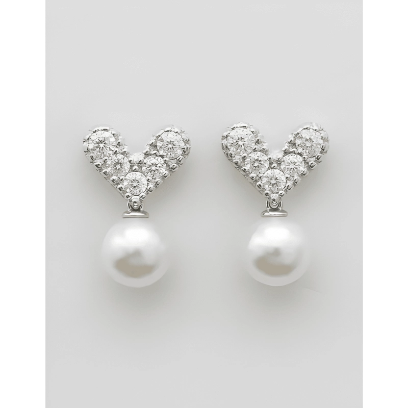 AROS PLATA 925 CORAZON CIRCONES PERLA PEQUEÑOS REGALO MUJER - 1
