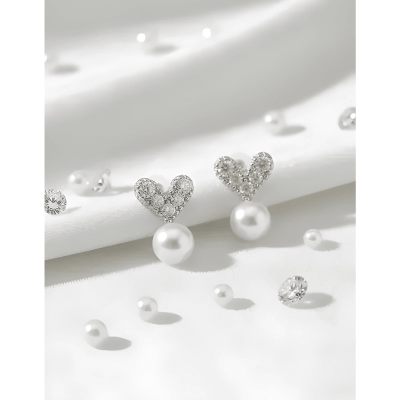 AROS PLATA 925 CORAZON CIRCONES PERLA PEQUEÑOS REGALO MUJER - 4