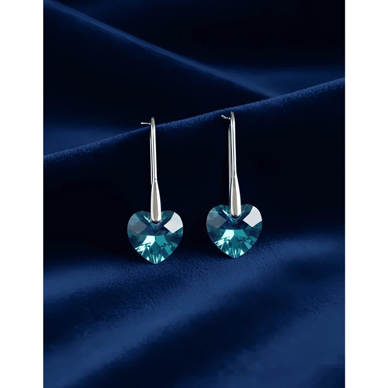 AROS CORAZON PLATA 925 CRISTAL SWAROVSKI AGUAMARINA - 1