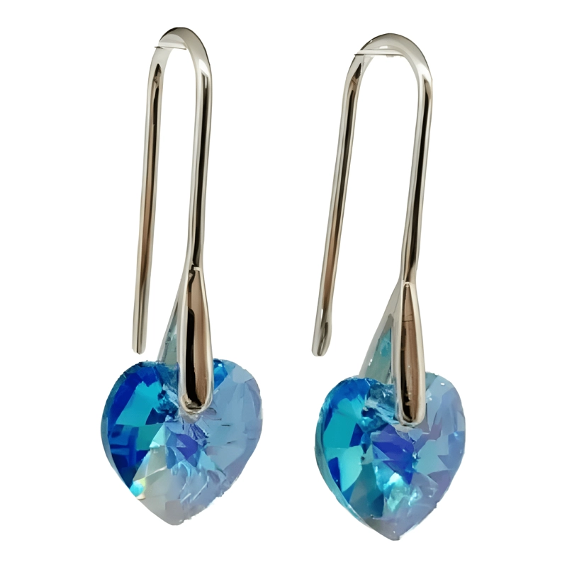 AROS CORAZON PLATA 925 CRISTAL SWAROVSKI AGUAMARINA - 3