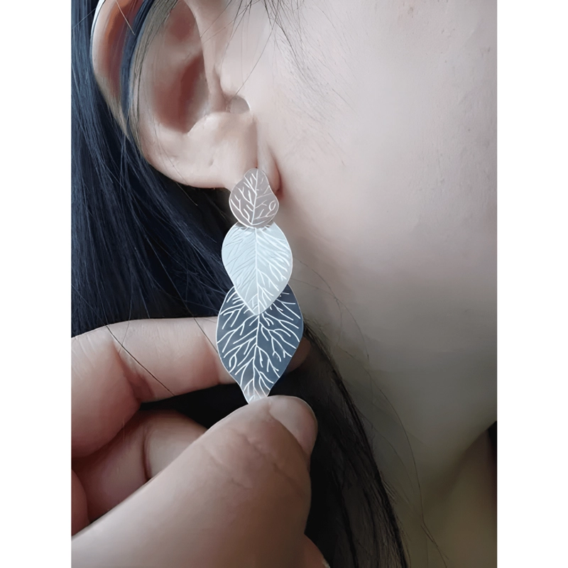 AROS DE PLATA FINA 925 HOJAS CON RELIEVE PREMIUM - 3