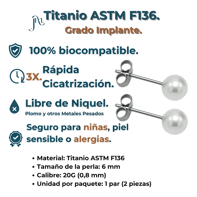 AROS SASCHA PERLA 6MM TITANIO G23 ASTM F136 20G BLANCO - 2