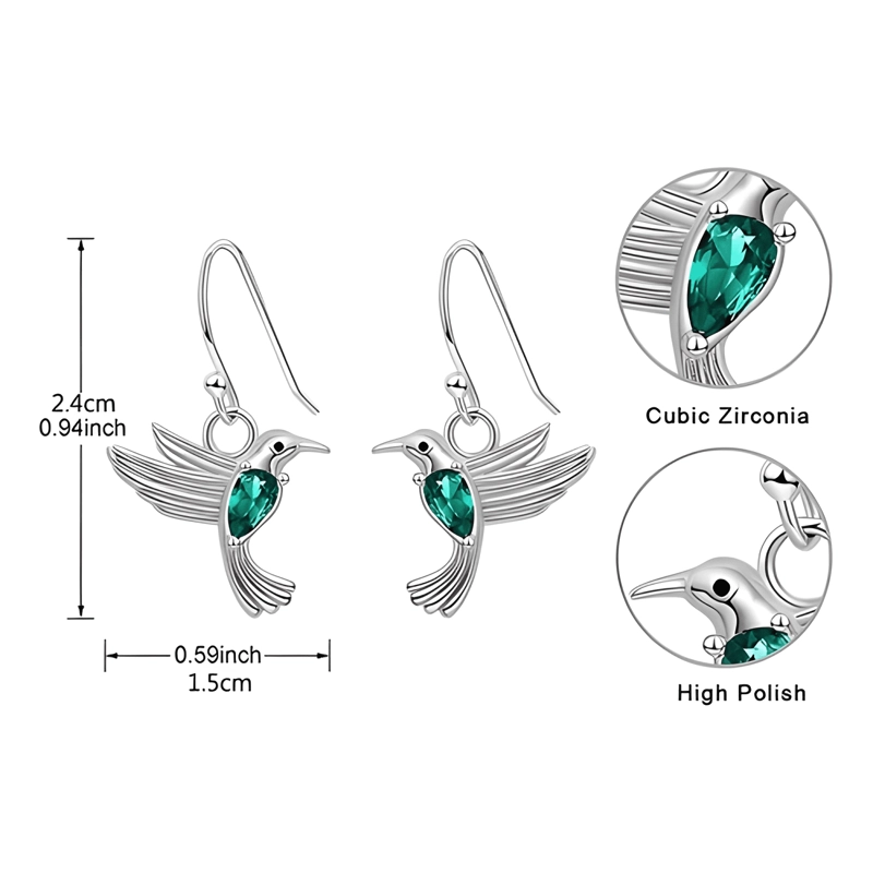 AROS COLIBRI PLATA 925 CON CIRCONES REGALO MUJER CON CAJA - 1