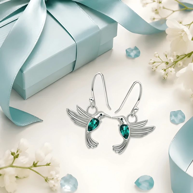 AROS COLIBRI PLATA 925 CON CIRCONES REGALO MUJER CON CAJA - 2