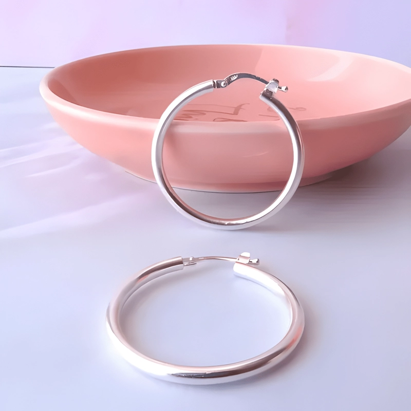 ARO ARGOLLAS GRUESA 40 MM DE PLATA PLATEADO - 2