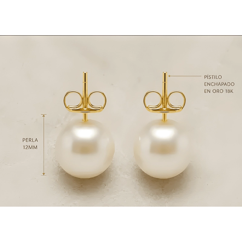 AROS PERLA 12MM MUJER ENCHAPE ORO 18K CLASICOS ELEGANTES - 1