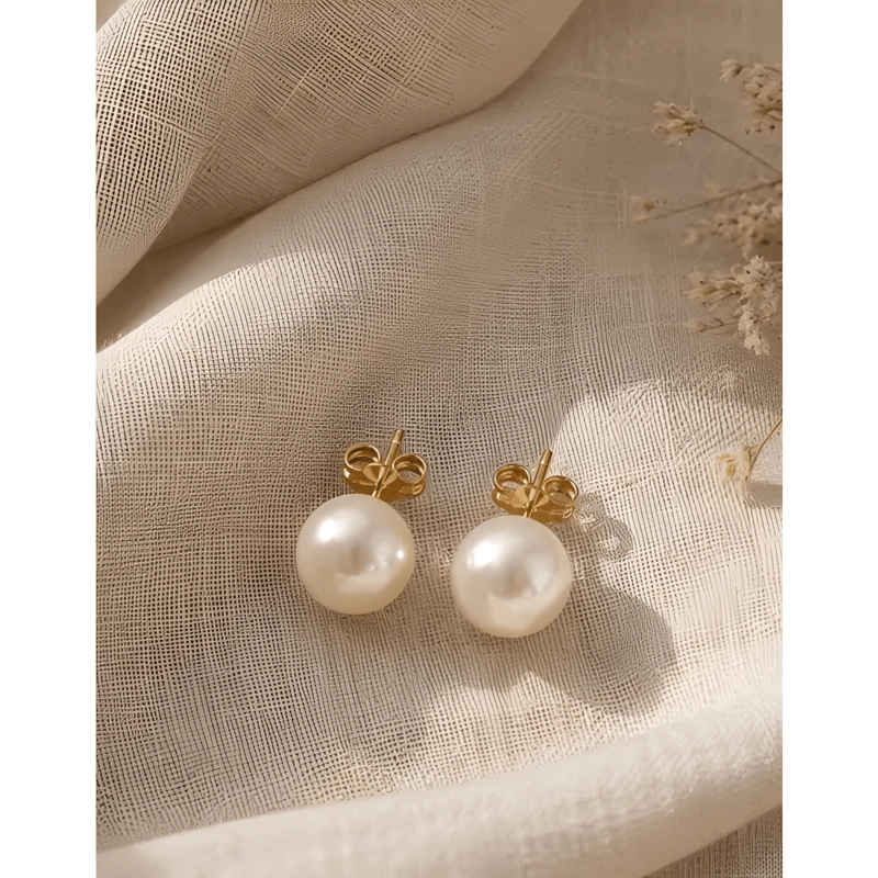 AROS PERLA 12MM MUJER ENCHAPE ORO 18K CLASICOS ELEGANTES - 3