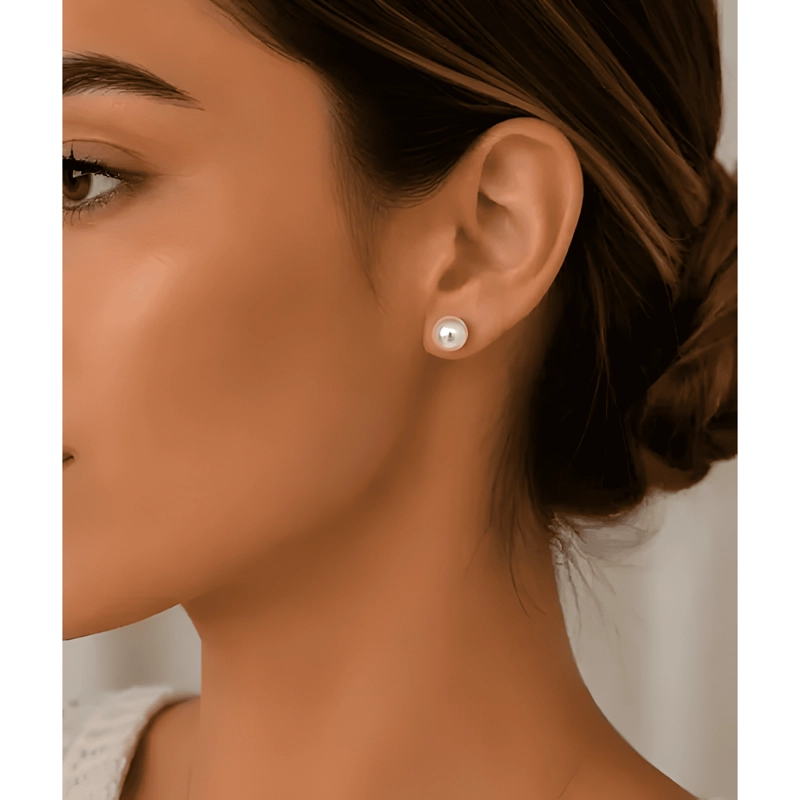 AROS PERLA 12MM MUJER ENCHAPE ORO 18K CLASICOS ELEGANTES - 4