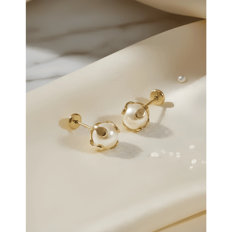 AROS PERLA BAÑO DE ORO 18K ABRIDORES TOPE NIÑA O MUJER CAJA - 1