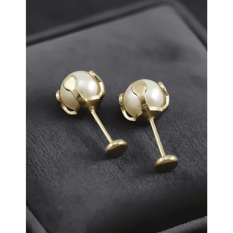 AROS PERLA BAÑO DE ORO 18K ABRIDORES TOPE NIÑA O MUJER CAJA - 3