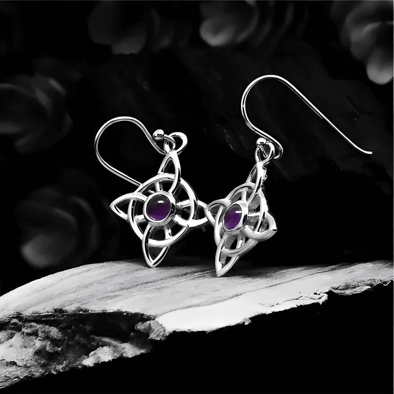AROS DE NUDO DE BRUJA AMATISTA DE PLATA 980 - 1