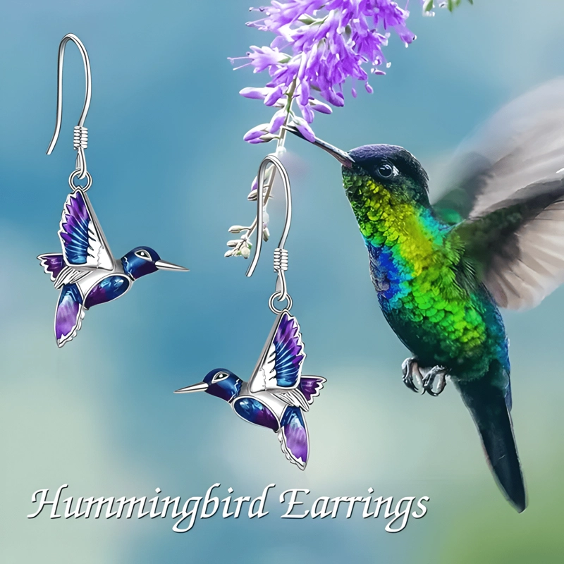 AROS COLIBRI PENDIENTES PLATA 925 MUJER REGALO MULTICOLOR - 2