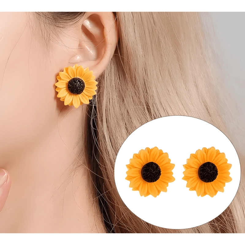 AROS DE GIRASOL ARITOS CON HOJA DE GIRASOL AMARILLO AMARILLO - 1
