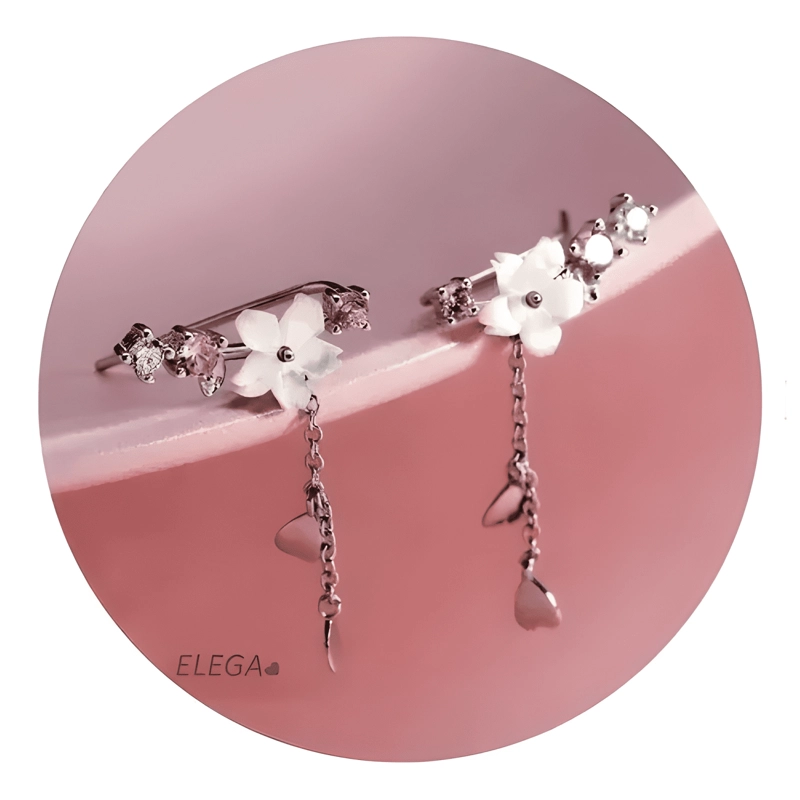 AROS DE FLOR CEREZO PLATA 925 ROSADA FLORES MUJER ROSA - 2