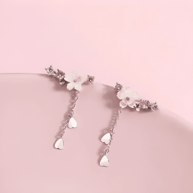 AROS DE FLOR CEREZO PLATA 925 ROSADA FLORES MUJER ROSA - 3